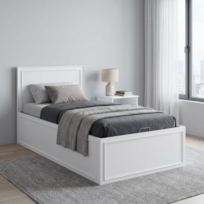 Pat de o persoana KRB-1010-DD-2 Home Collection® Country cu loc de depozitare, Alb, 105x105x205 cm - Alb