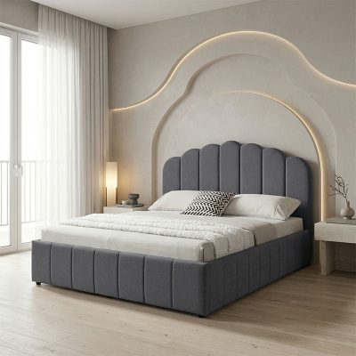 Pat dublu Tatiana stofă light gri cu spațiu de depozitare, Gri deschis, 120x200 cm - Antracit