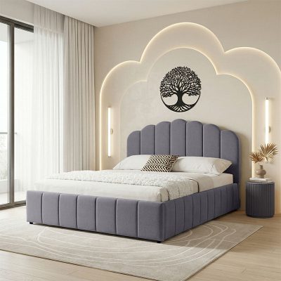 Pat dublu Tatiana stofă light gri cu spațiu de depozitare, Gri deschis, 120x200 cm - Gri deschis