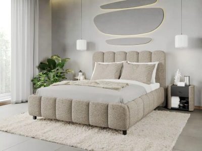 Pat Tapitat Bari cu somiera fixa Bej - Coral 50 120x200