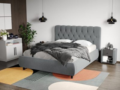 Pat Tapitat Catifea Mega cu somiera fixa Gri - Velluto 16 180x200