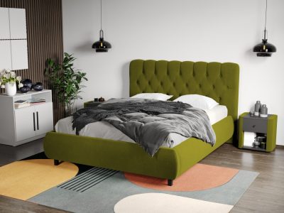 Pat Tapitat Catifea Mega cu somiera fixa Verde Velluto 9 160x200