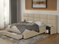 Pat tapitat Cico cu sertar 287 x 114 C2 din piele/stofa Crem - Nube 4