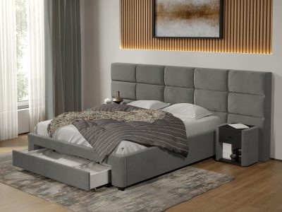 Pat tapitat Cico cu sertar 287 x 114 C2 din piele/stofa Gri - Falcone 21