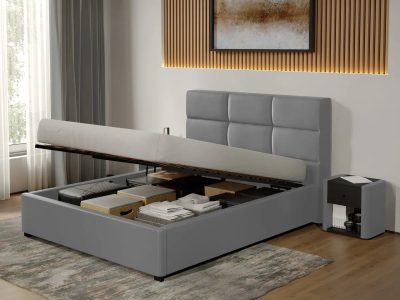 Pat Tapitat Cico de 190 rabatabil 170 x 114 C1 din piele/stofa Gri - Nube 81 140x190