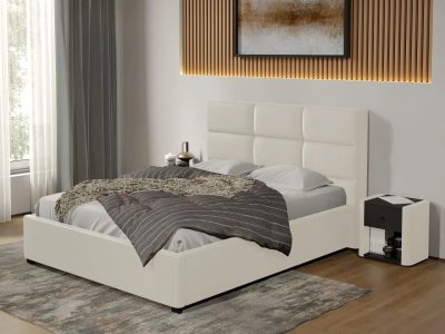 Pat tapitat Cico fix 170 x 114 C1 din piele/stofa Alb - Nube 1 160x200