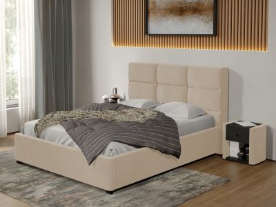 Pat tapitat Cico fix 170 x 114 C1 din piele/stofa Bej - Falcone 102 160x200
