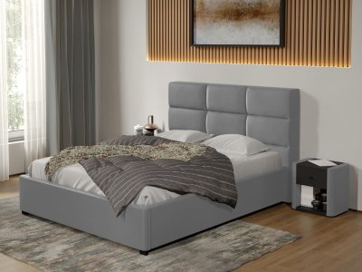 Pat tapitat Cico fix 170 x 114 C1 din piele/stofa Gri - Nube 81 140x200