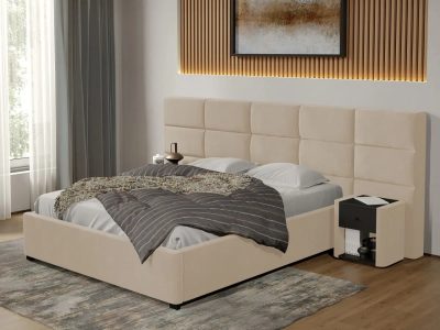 Pat tapitat Cico fix 287 x 114 C2 din piele/stofa Bej - Falcone 102 140x200