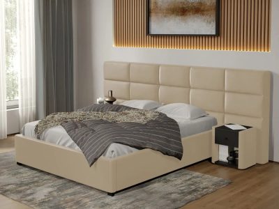 Pat tapitat Cico fix 287 x 114 C2 din piele/stofa Crem - Nube 4 160x200