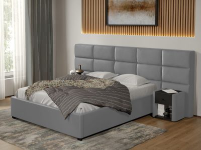 Pat tapitat Cico fix 287 x 114 C2 din piele/stofa Gri - Nube 81 140x200