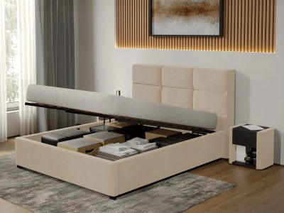 Pat tapitat Cico rabatabil 170 x 114 C1 din piele/stofa Bej - Falcone 102 160x200