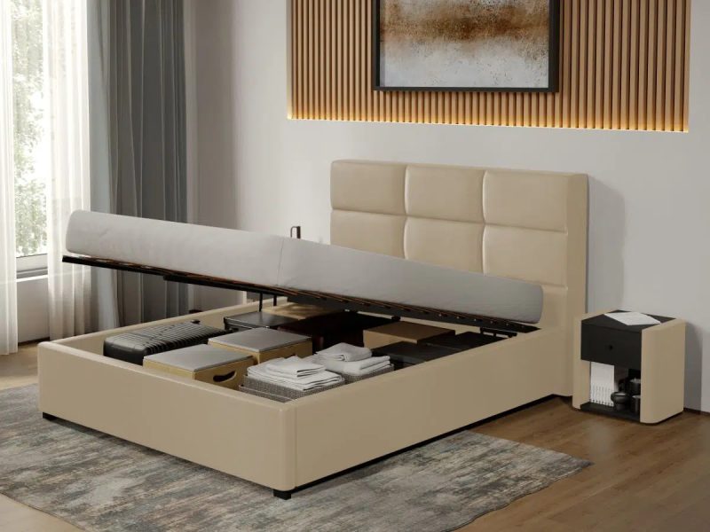 Pat tapitat Cico rabatabil 170 x 114 C1 din piele/stofa Crem - Nube 4 140x200