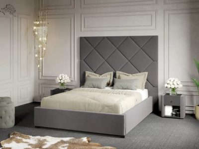 Pat Tapitat cu Panou 191x170 C2 Dubai cu somiera fixa Gri - Velluto 16 160x200