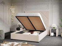 Pat Tapitat cu Panou 191x170 C2 Dubai pentru saltea de 190 rabatabil cu lada Crem - Velluto 2 160x190