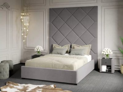 Pat Tapitat cu Panou 191x228 C1 Dubai cu somiera fixa Gri - Velluto 16 160x200