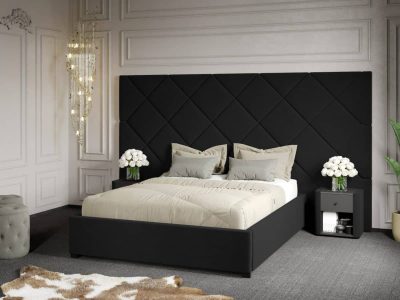 Pat Tapitat cu Panou 305x171 C4 Dubai cu somiera fixa Gri Inchis - Velluto 19 160x200