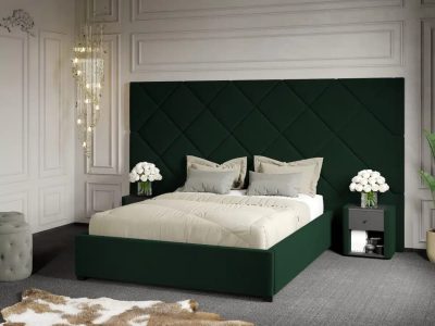 Pat Tapitat cu Panou 305x171 C4 Dubai cu somiera fixa Verde Inchis - Velluto 27 160x200