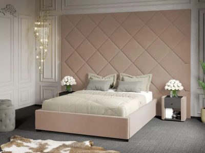 Pat Tapitat cu Panou 305x228 C3 Dubai cu somiera fixa Bej - Velluto 3 140x200