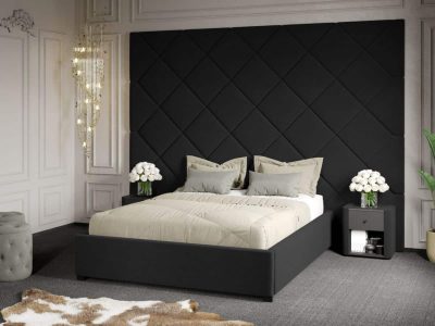 Pat Tapitat cu Panou 305x228 C3 Dubai cu somiera fixa Gri Inchis - Velluto 19 160x200