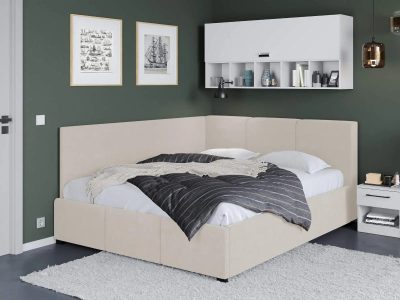 Pat Tapitat de colt Avelis cu somiera fixa Crem - Swing 1 140x200