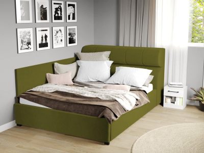 Pat Tapitat de colt Galileo cu somiera fixa Verde Velluto 9 140x200
