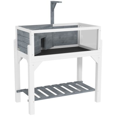 PawHut Casă pentru țestoase terrariu pentru țestoasă terestră pe picioare 2 zone acoperiș rabatabil zonă interactivă 84,5 x 47,5 x 90 cm gri | Aosom Romania