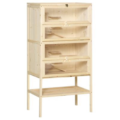 PawHut Cusca pentru Rozitori si Hamsteri cu 4 Rafturi cu Acoperis Trapa in Lemn 60x40x120cm | Aosom Romania
