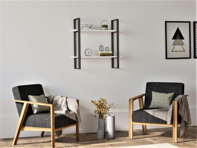 Raft de perete Buba cadru metal, 2 Rafturi, 70 x 70 x 22 cm - Alb