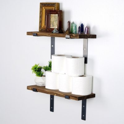 Raft de perete Lam005, Negru - Nuc, 40x14x16 cm - Negru - Nuc
