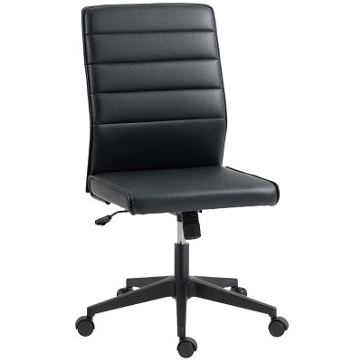 Scaun de birou ergonomic și ajustabil HOMCOM cu spătar curbat, din piele PU și oțel, 58x53x97-107 cm, Negru | Aosom Romania