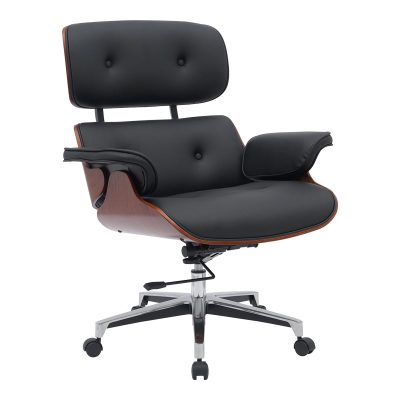 Scaun de birou manager Kobane baza neagra pu-crom, 84x75x114 cm - Negru