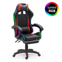 Scaun de gaming negru din piele sintetică cu lumini RGB OFF 303