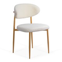 Scaun dining crem din material boucle cu cadru metalic cu aspect lemnos BUC 283