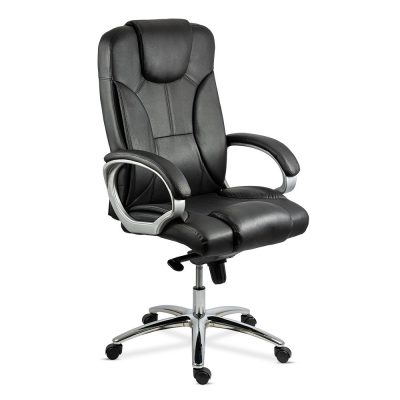 Scaun directorial din piele naturală cu bază metalică OFF 5860 negru