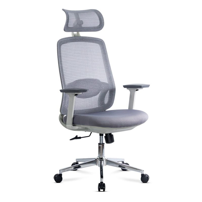 Scaun ergonomic de birou OFF 403 gri din mesh cu tetiera si suport lombar reglabile