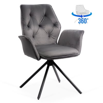 Scaun living gri BUC 0224 rotativ, din catifea, cu cadru metalic