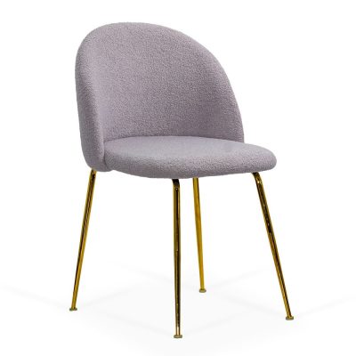 Scaun living gri BUC 284 din material boucle cu picioare aurii metalice