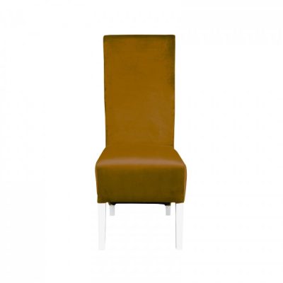 Scaun living VANESSA, picioare lemn alb, stofa galben, 47x60x110 cm