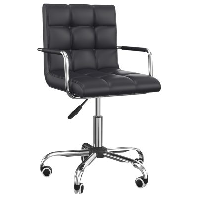 Scaun Rotativ HOMCOM cu Brațe din Piele Sintetică, Negru 52.5x54x94cm | Aosom Romania