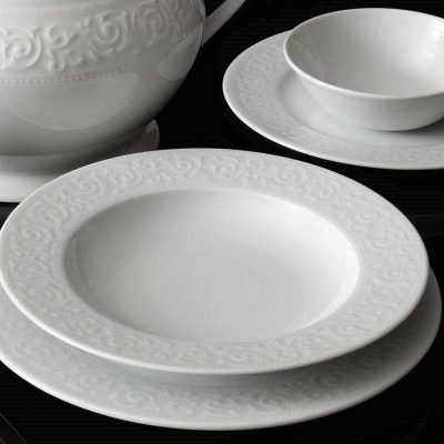 Serviciu de masa, 24 piese, Portelan, Alb, 20x20x2 cm - Alb