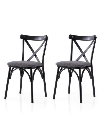 Set 2 scaune Ekol - 288 V2, Negru - Antracit, 42x40x81 cm - Negru - Antracit