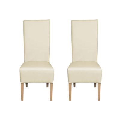 Set 2 scaune living VANESSA, picioare lemn natur, piele ecologica crem, 47x60x110 cm