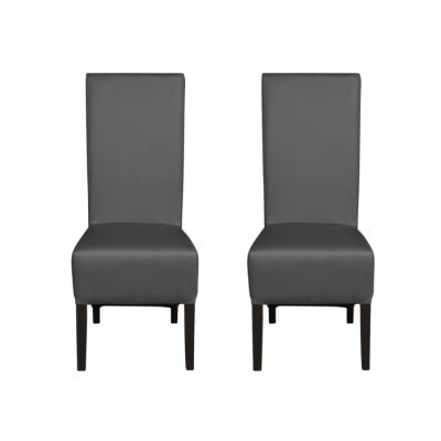 Set 2 scaune living VANESSA, picioare lemn wenge, piele ecologica gri, 47x60x110 cm