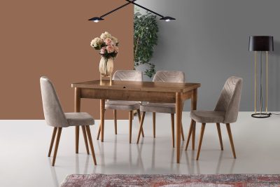 Set 4 scaune Dallas 555 V4, Nuc - Bej, 50x49x90 cm - Nuc - Bej