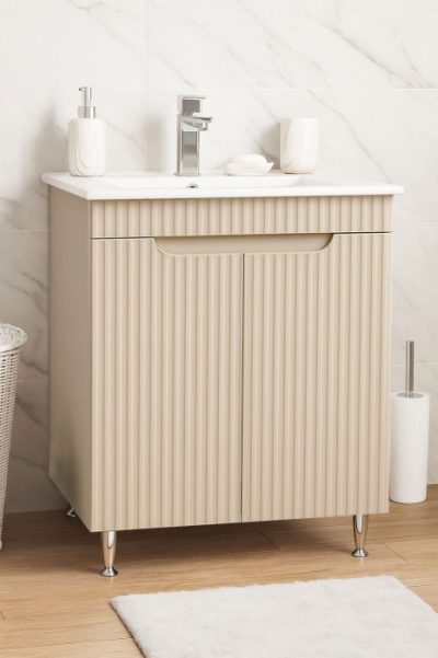 Set Baza front MDF si Lavoar seria 033, montat, 60 cm, crem