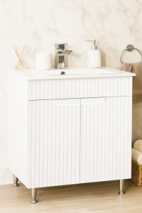 Set Baza front MDF si Lavoar seria 033, montat, 70 cm, alb rustic