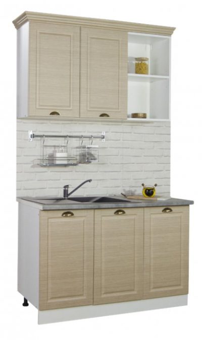 Set bucatarie SQUARE 120 cm, 2 corpuri, blat termorezistent, fronturi MDF, fag