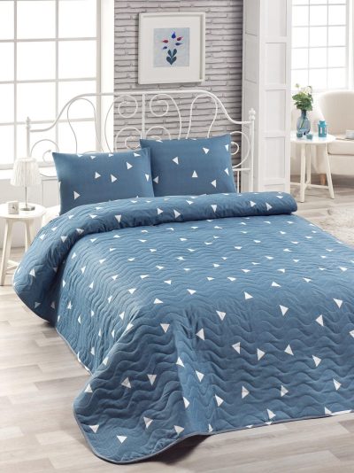 Set cuvertură de pat double, Albastru, 220 x 200 cm - Albastru