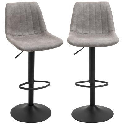 Set de 2 scaune de bar HOMCOM, stil industrial, spatar din microfibra, inaltime reglabila gri | Aosom Romania